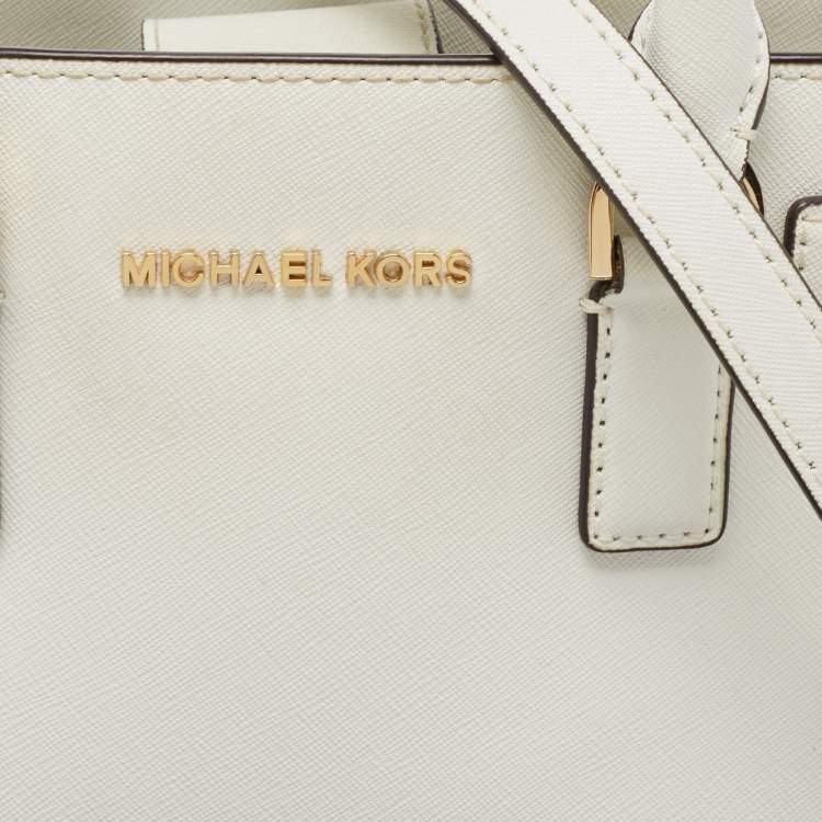 Pre Owned MICHAEL Michael Kors White Saffiano Leather Small Dillon Tote