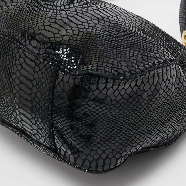 Pre Owned MICHAEL Michael Kors Black Snakeskin Embossed Leather Fulton Slouchy Hobo