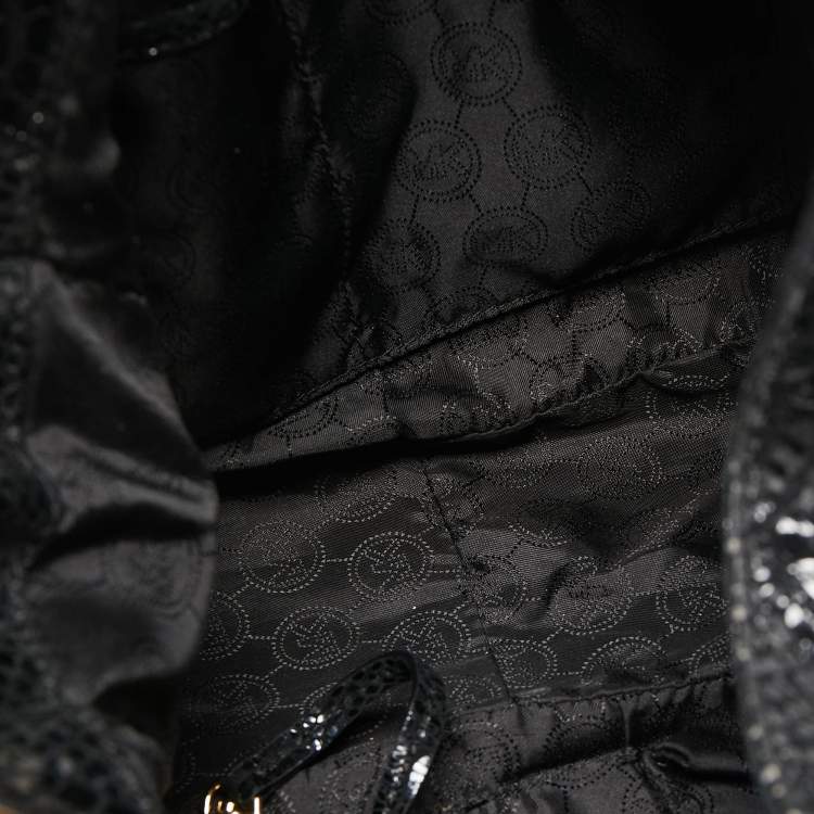 Pre Owned MICHAEL Michael Kors Black Snakeskin Embossed Leather Fulton Slouchy Hobo