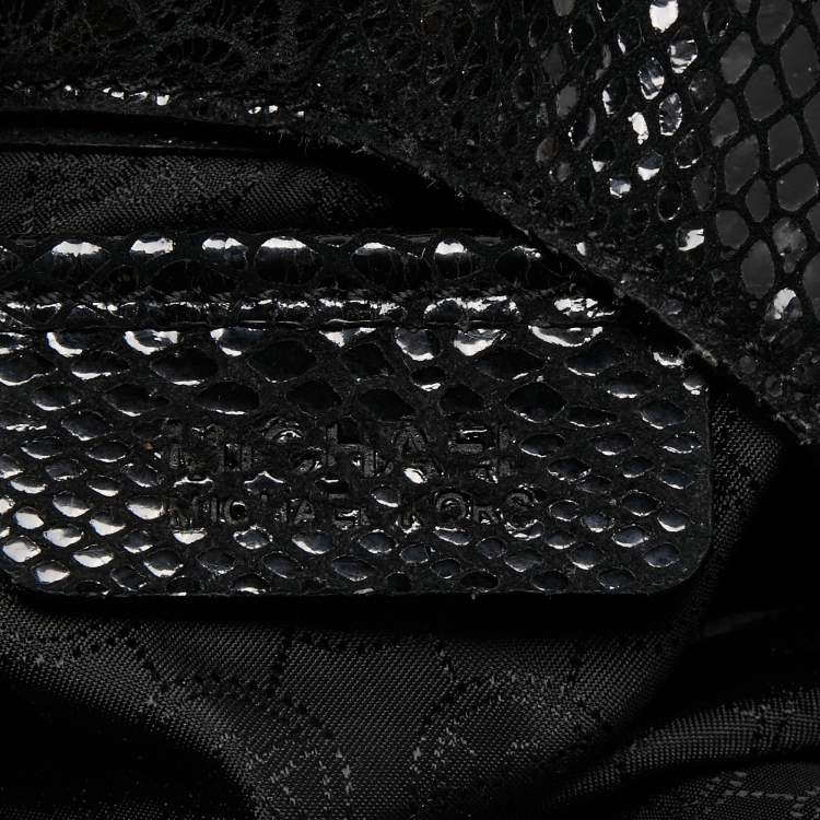 Pre Owned MICHAEL Michael Kors Black Snakeskin Embossed Leather Fulton Slouchy Hobo