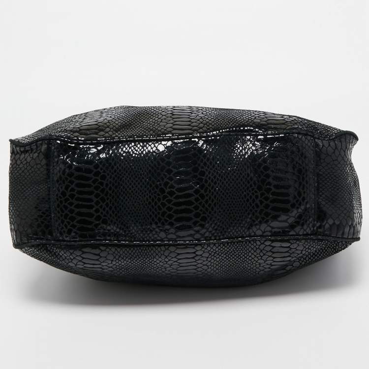 Pre Owned MICHAEL Michael Kors Black Snakeskin Embossed Leather Fulton Slouchy Hobo