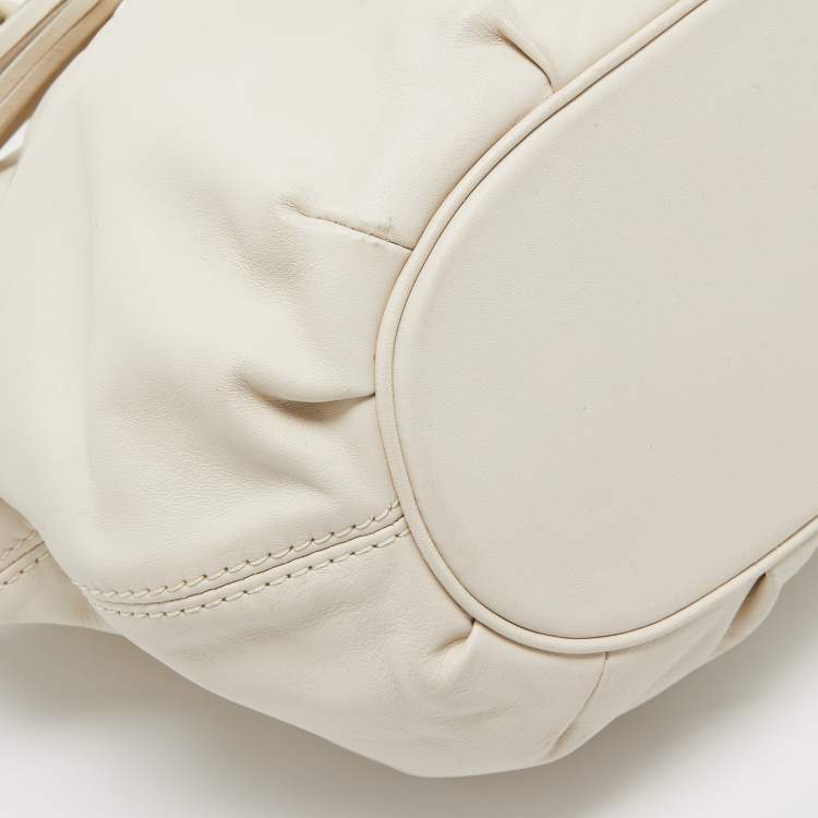 Pre Owned MICHAEL Michael Kors White Leather Woven Drawstring Hobo