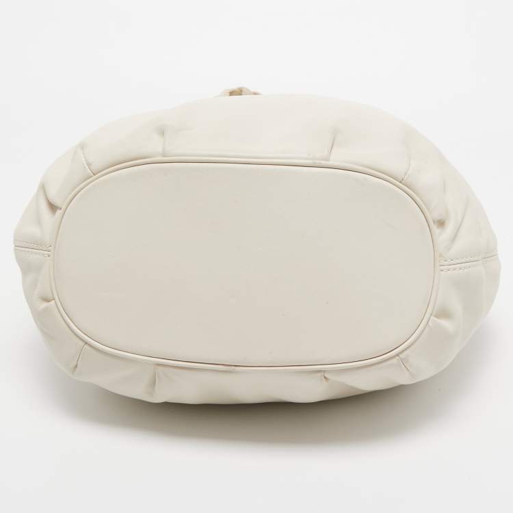 Pre Owned MICHAEL Michael Kors White Leather Woven Drawstring Hobo