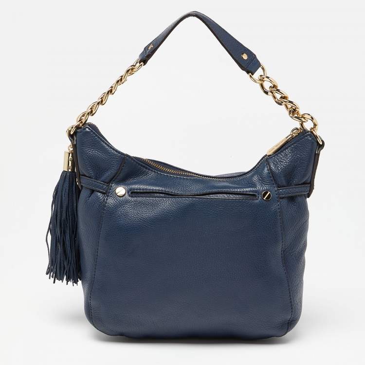 Pre Owned MICHAEL Michael Kors Dark Blue Leather Tassel Hobo