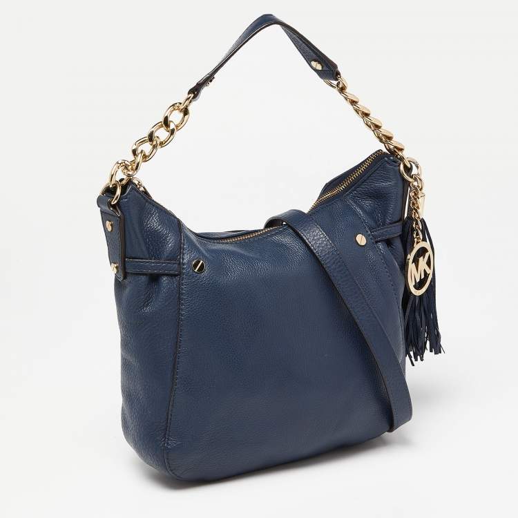 Pre Owned MICHAEL Michael Kors Dark Blue Leather Tassel Hobo