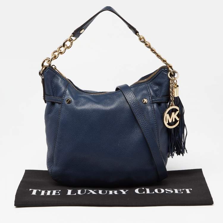Pre Owned MICHAEL Michael Kors Dark Blue Leather Tassel Hobo