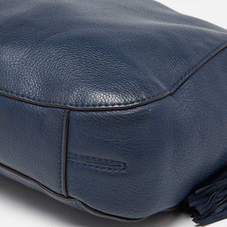 Pre Owned MICHAEL Michael Kors Dark Blue Leather Tassel Hobo