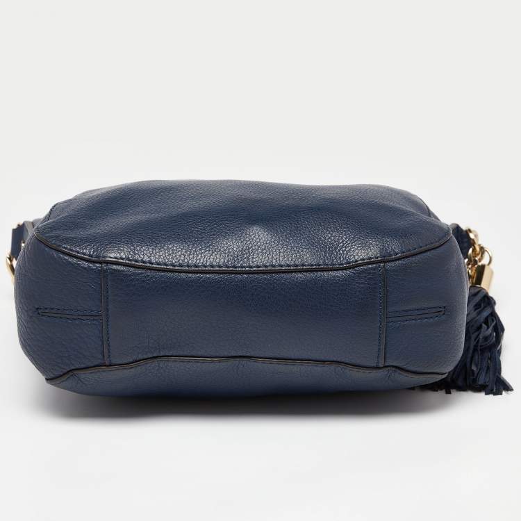 Pre Owned MICHAEL Michael Kors Dark Blue Leather Tassel Hobo