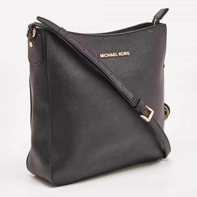 Pre Owned MICHAEL Michael Kors Black Leather Jet Set Messenger Bag