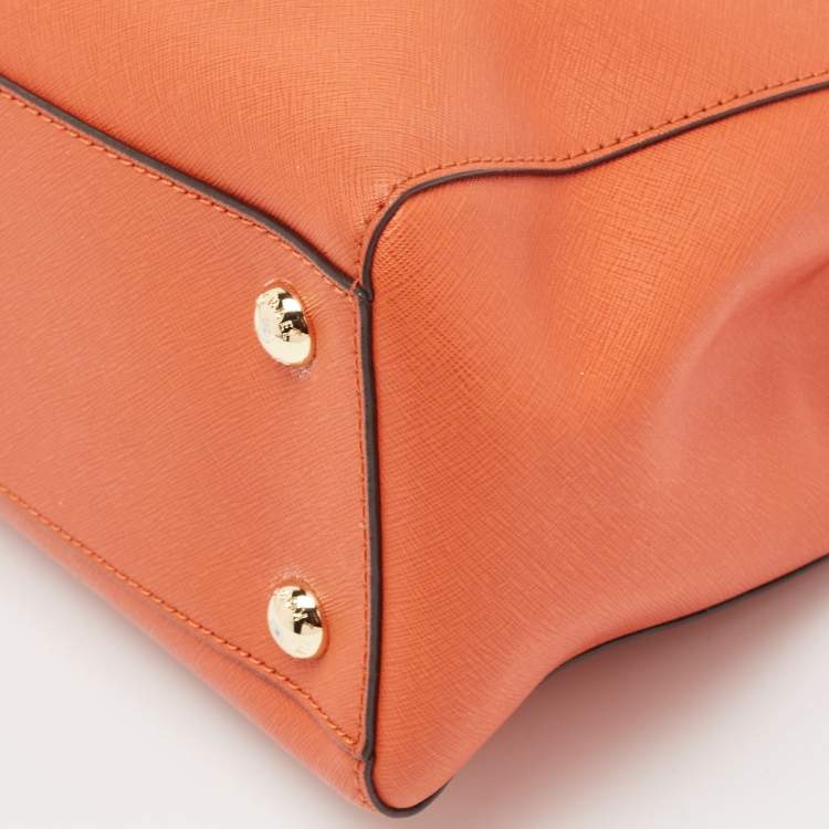 Pre Owned MICHAEL Michael Kors Orange Saffiano Leather Cynthia Tote
