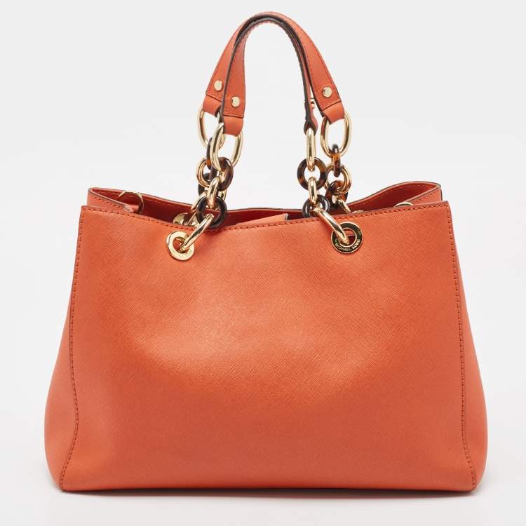 Pre Owned MICHAEL Michael Kors Orange Saffiano Leather Cynthia Tote