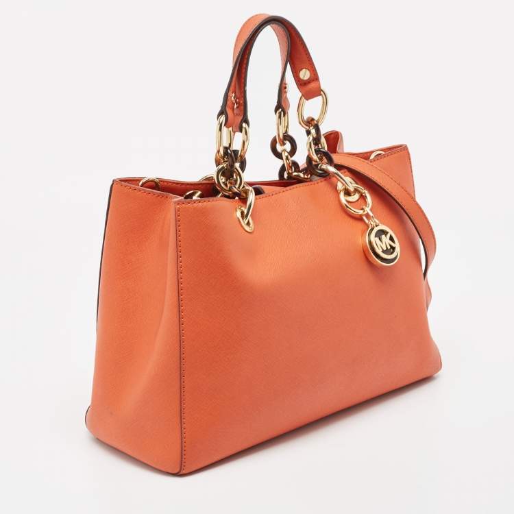 Pre Owned MICHAEL Michael Kors Orange Saffiano Leather Cynthia Tote