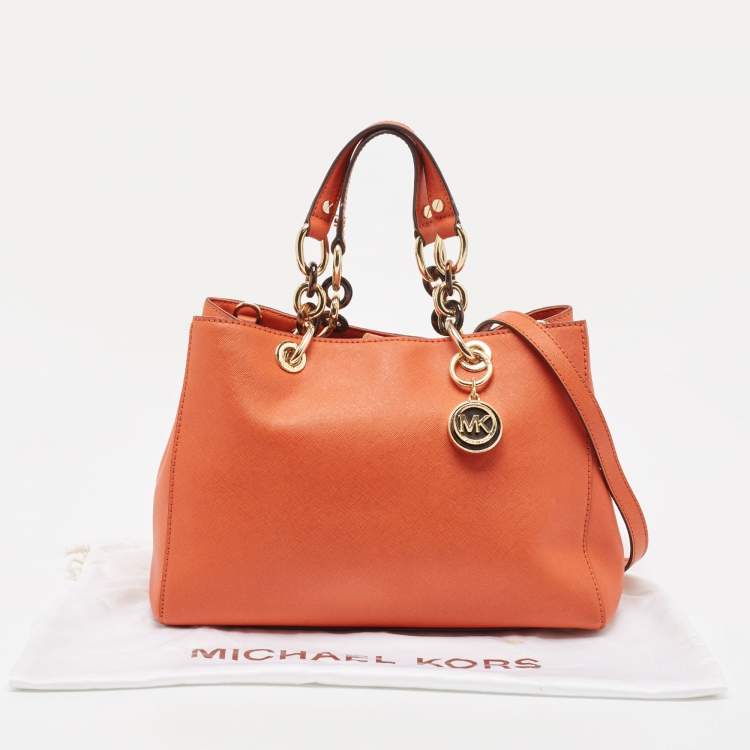 Pre Owned MICHAEL Michael Kors Orange Saffiano Leather Cynthia Tote