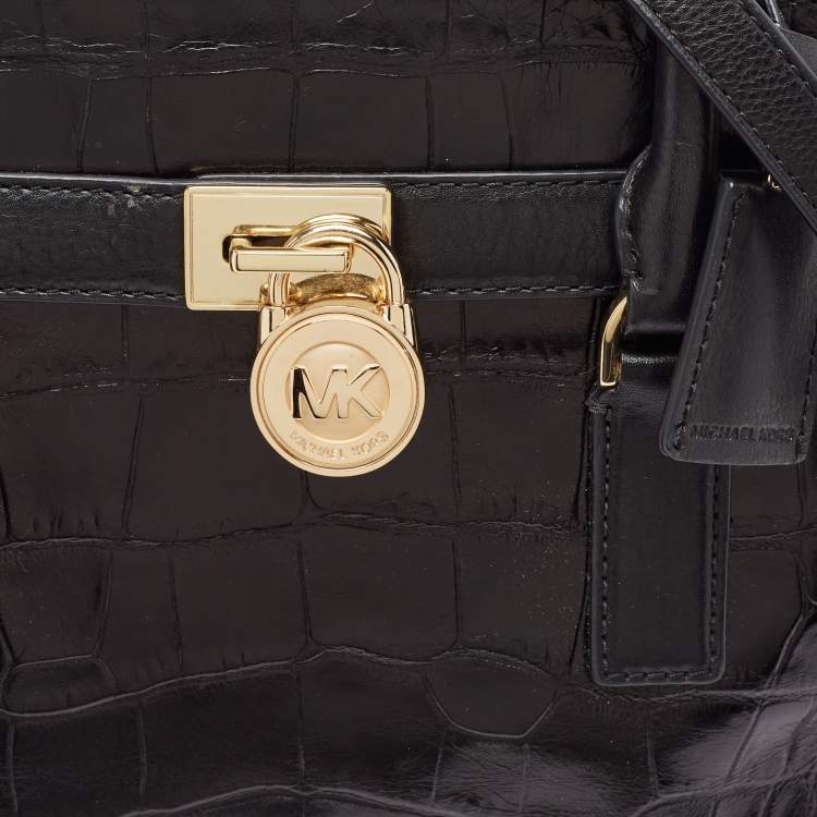 Pre Owned MICHAEL Michael Kors Black Croc Embossed Leather Hamilton Tote