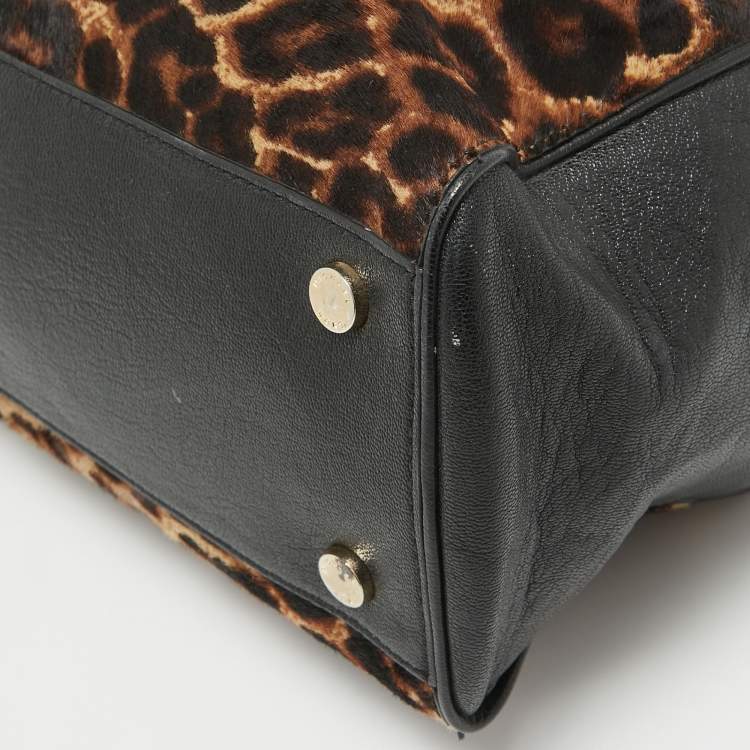 Pre Owned MICHAEL Michael Kors Black/Brown Leopard Print Calfhair and Leather Astrid Tote