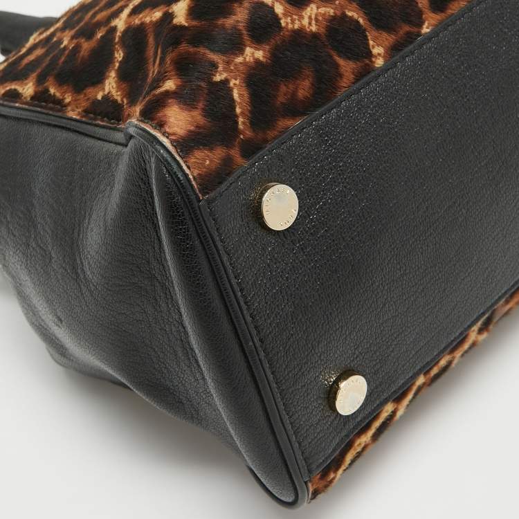 Pre Owned MICHAEL Michael Kors Black/Brown Leopard Print Calfhair and Leather Astrid Tote