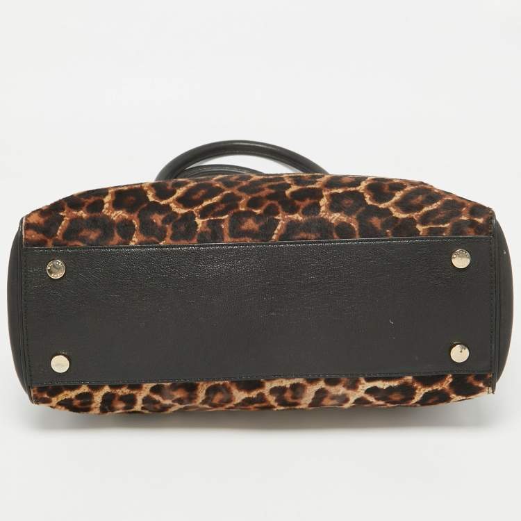 Pre Owned MICHAEL Michael Kors Black/Brown Leopard Print Calfhair and Leather Astrid Tote