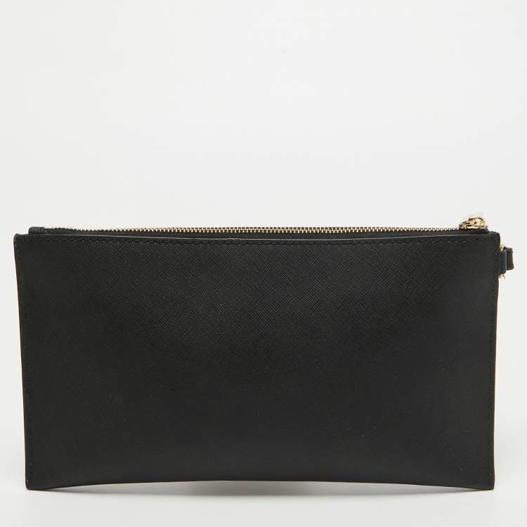 Pre Owned MICHAEL Michael Kors Black Leather Studded Logo Wristlet Pouch