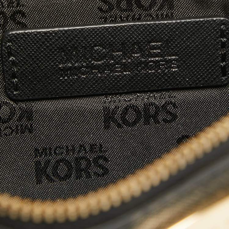 Pre Owned MICHAEL Michael Kors Black Leather Studded Logo Wristlet Pouch