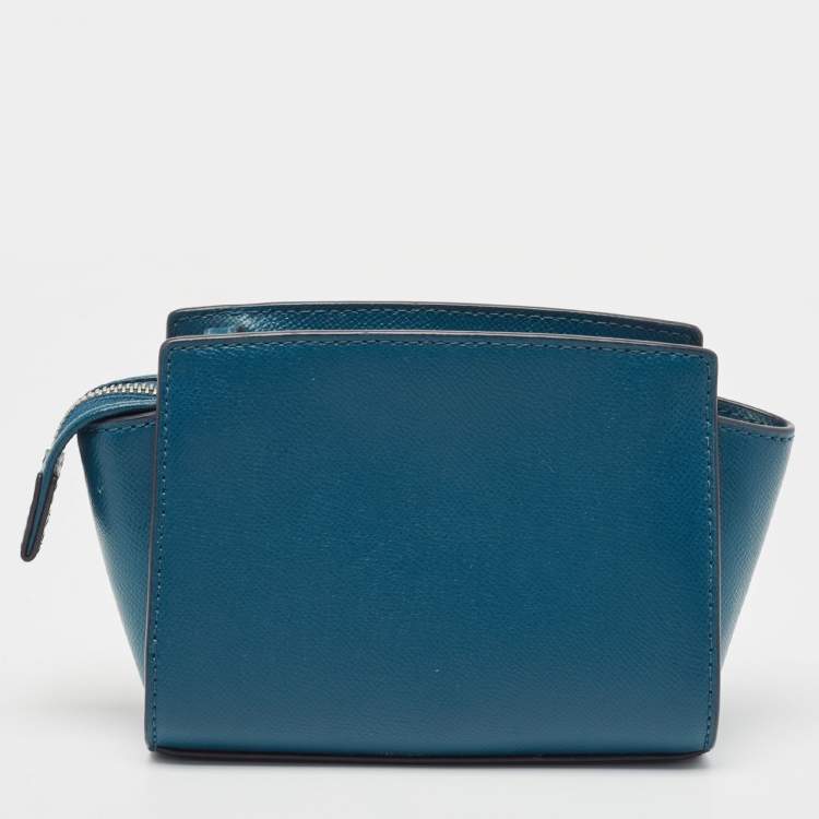 Pre Owned MICHAEL Michael Kors Blue Leather Mini Selma Crossbody Bag