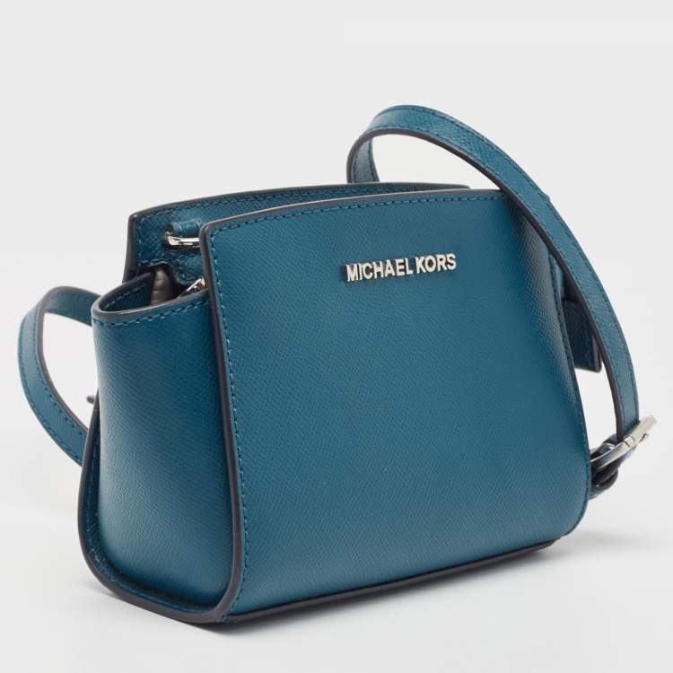 Pre Owned MICHAEL Michael Kors Blue Leather Mini Selma Crossbody Bag