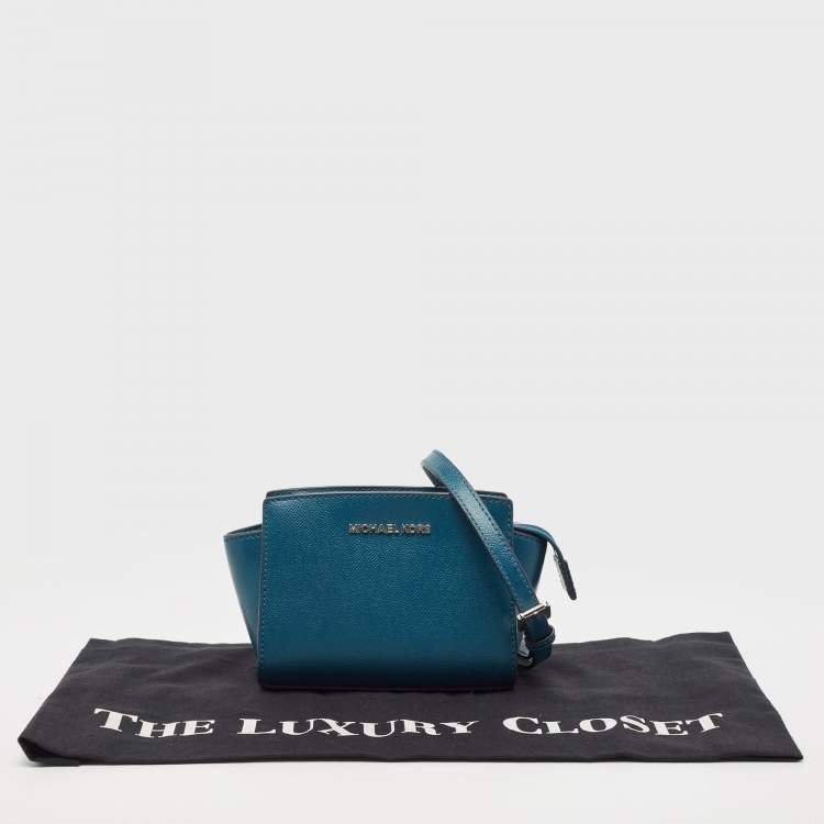 Pre Owned MICHAEL Michael Kors Blue Leather Mini Selma Crossbody Bag