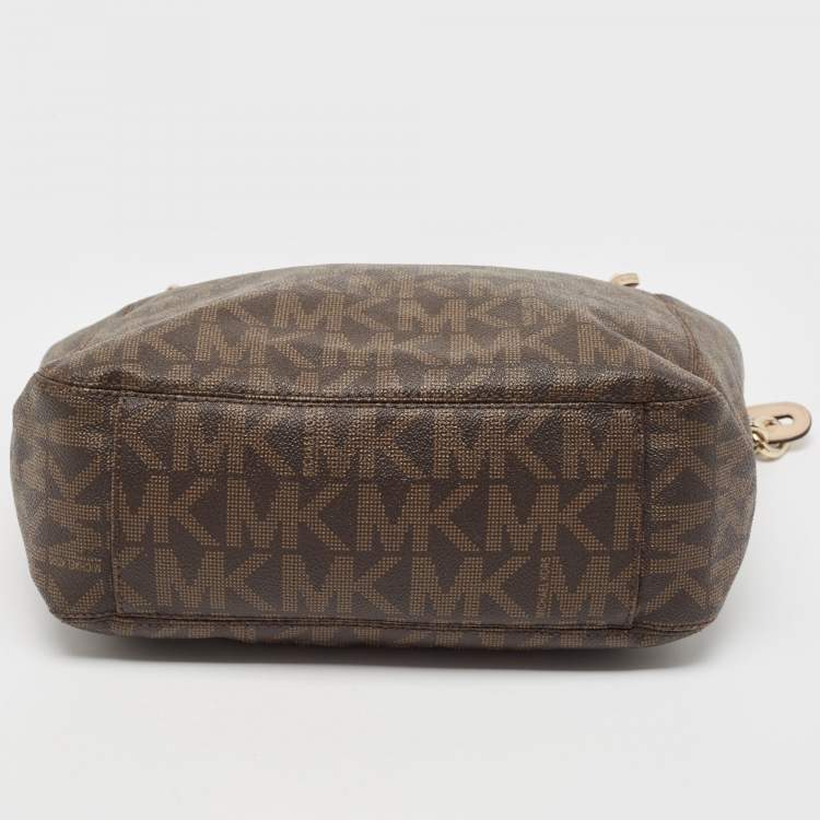 Pre Owned MICHAEL Michael Kors Brown Signature Coated Canvas Lilly Hobo