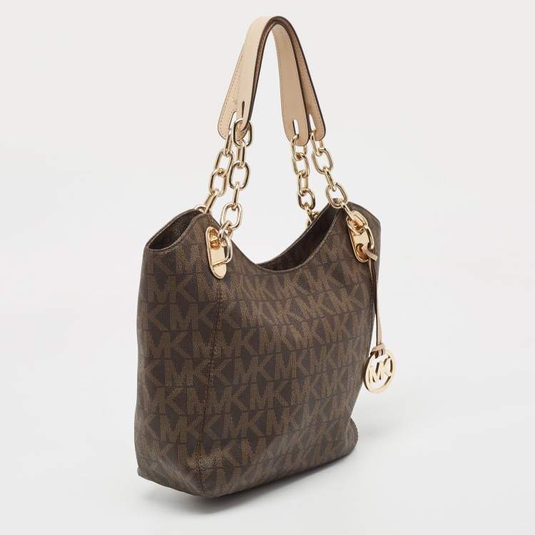 Pre Owned MICHAEL Michael Kors Brown Signature Coated Canvas Lilly Hobo