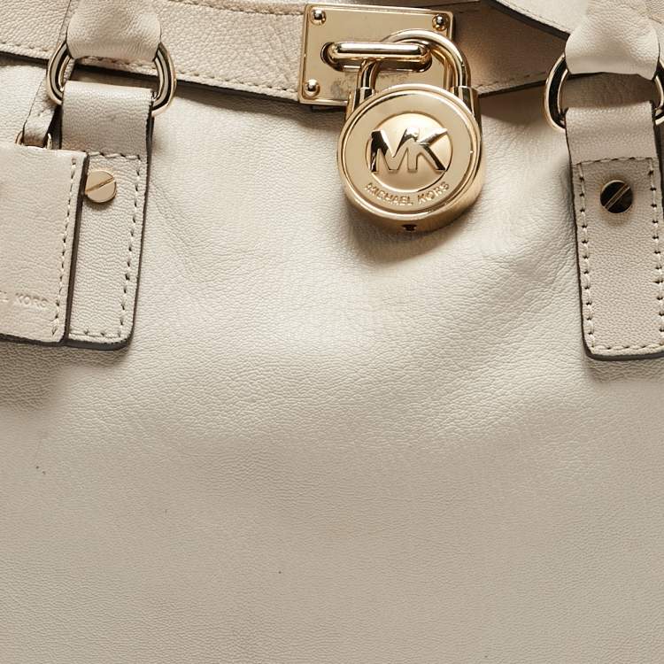 Pre Owned MICHAEL Michael Kors Light Beige Leather Large Hamilton North South Tote