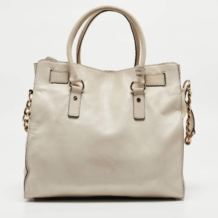 Pre Owned MICHAEL Michael Kors Light Beige Leather Large Hamilton North South Tote