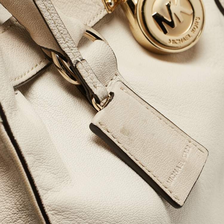 Pre Owned MICHAEL Michael Kors Light Beige Leather Large Hamilton North South Tote