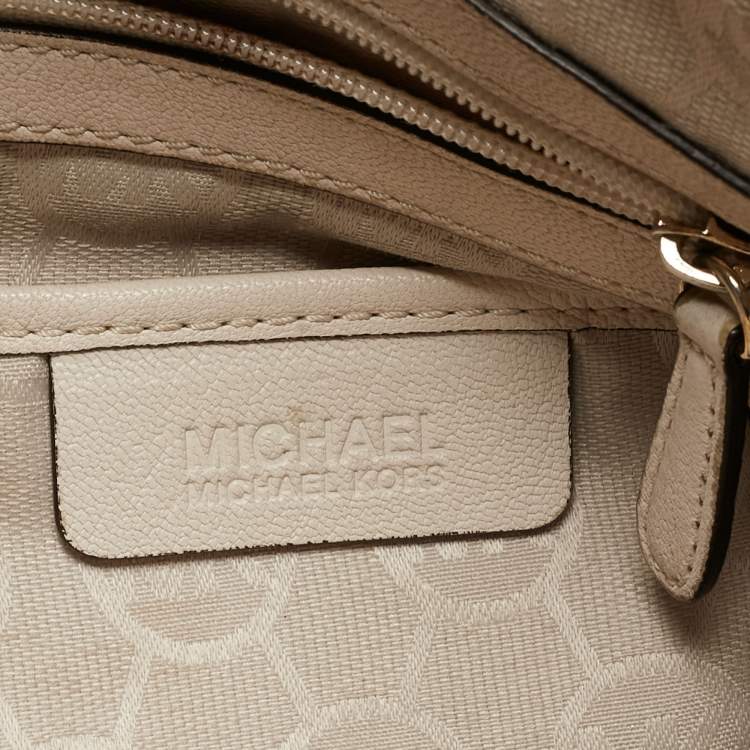 Pre Owned MICHAEL Michael Kors Light Beige Leather Large Hamilton North South Tote
