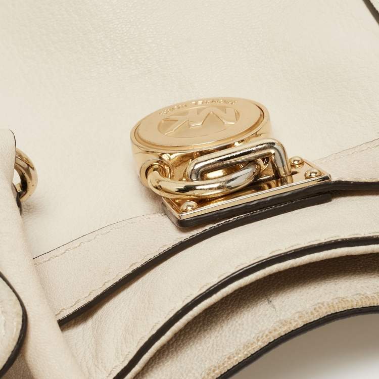 Pre Owned MICHAEL Michael Kors Light Beige Leather Large Hamilton North South Tote