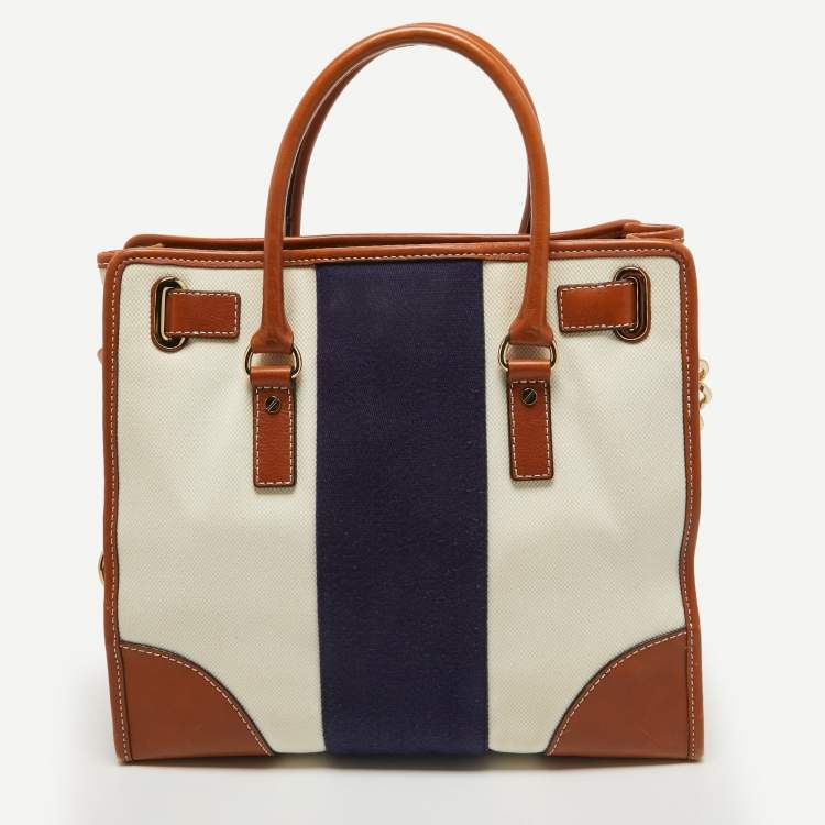 Pre Owned MICHAEL Michael Kors Tricolor Canvas and Leather Large Hamilton North South Tote