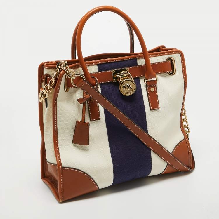 Pre Owned MICHAEL Michael Kors Tricolor Canvas and Leather Large Hamilton North South Tote