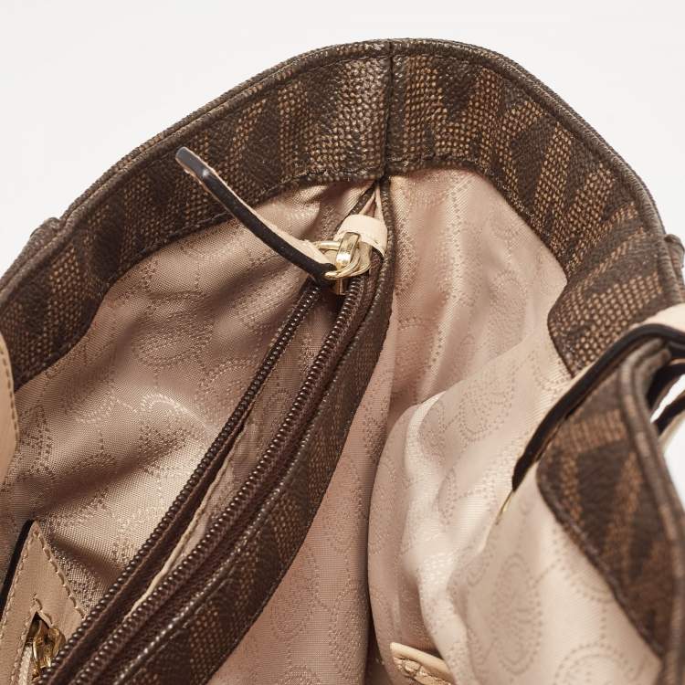 Pre Owned MICHAEL Michael Kors Dark Brown Signature Coated Canvas and Leather Jet Set Tote