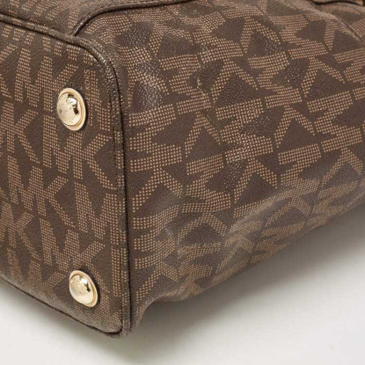Pre Owned MICHAEL Michael Kors Dark Brown Signature Coated Canvas and Leather Jet Set Tote