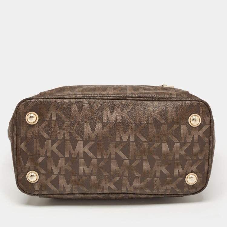 Pre Owned MICHAEL Michael Kors Dark Brown Signature Coated Canvas and Leather Jet Set Tote