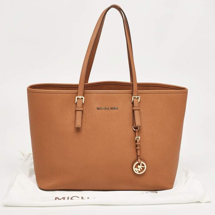 Pre Owned MICHAEL Michael Kors Brown Saffiano Leather Jet Set Travel Tote