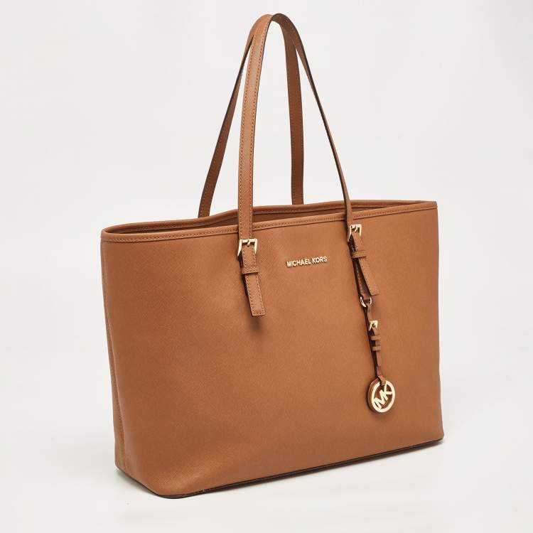 Pre Owned MICHAEL Michael Kors Brown Saffiano Leather Jet Set Travel Tote