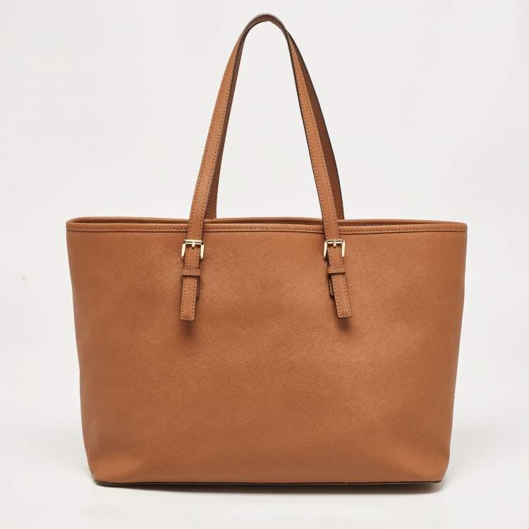Pre Owned MICHAEL Michael Kors Brown Saffiano Leather Jet Set Travel Tote