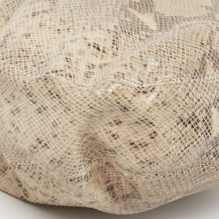 Pre Owned MICHAEL Michael Kors Beige Python Effect Suede Fulton Hobo