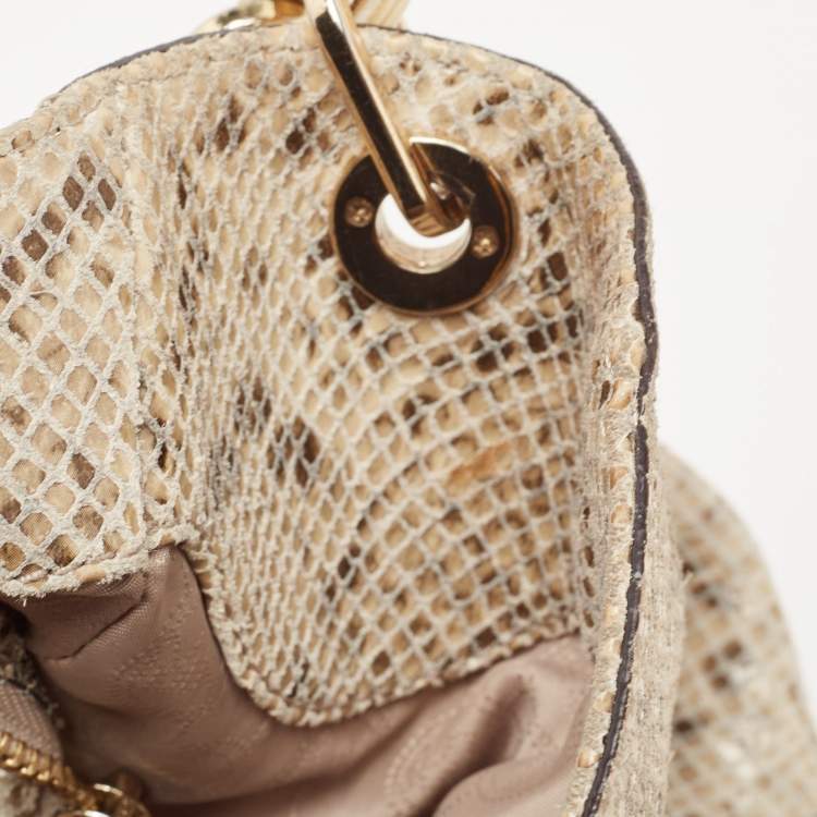 Pre Owned MICHAEL Michael Kors Beige Python Effect Suede Fulton Hobo