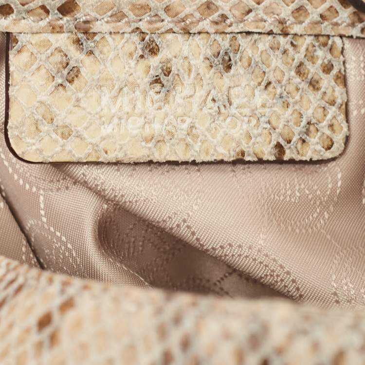 Pre Owned MICHAEL Michael Kors Beige Python Effect Suede Fulton Hobo