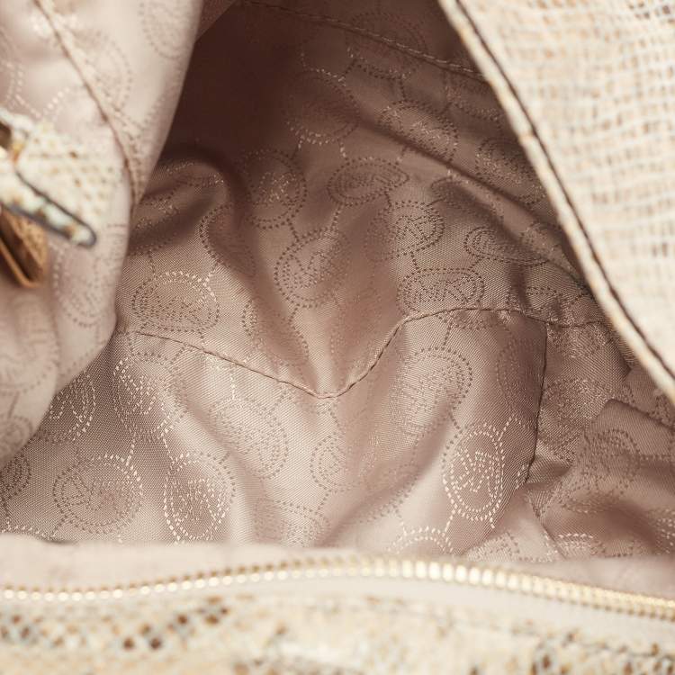 Pre Owned MICHAEL Michael Kors Beige Python Effect Suede Fulton Hobo