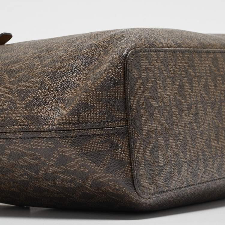 Pre Owned MICHAEL Michael Brown Signature Coated Canvas Jet Set Travel Tote
