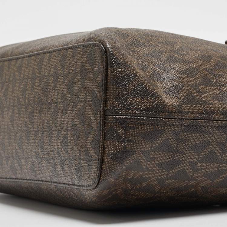 Pre Owned MICHAEL Michael Brown Signature Coated Canvas Jet Set Travel Tote