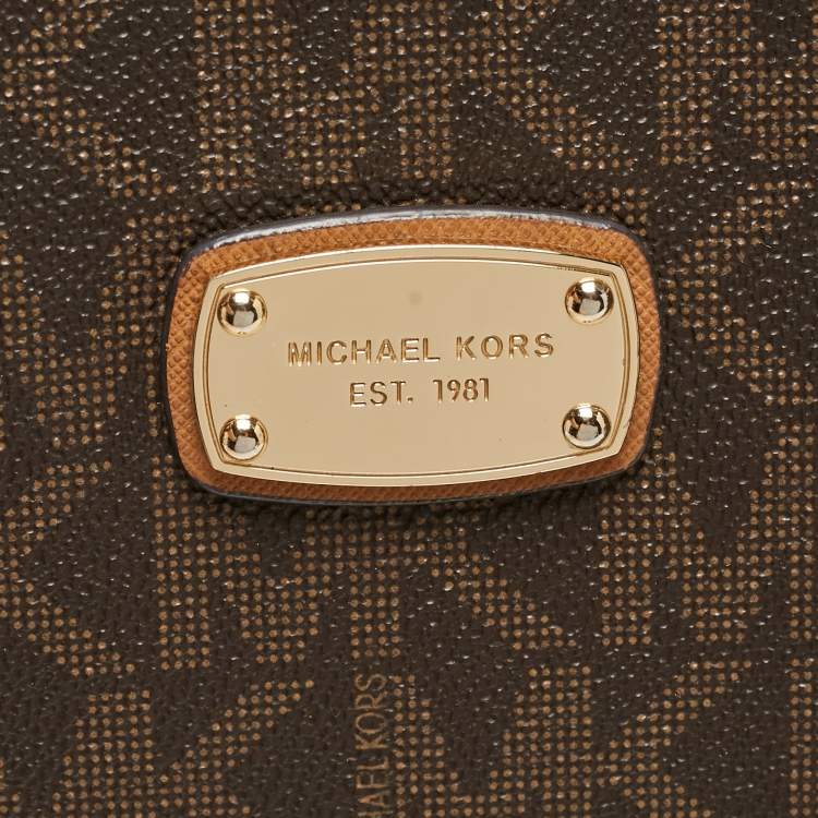 Pre Owned MICHAEL Michael Brown Signature Coated Canvas Jet Set Travel Tote