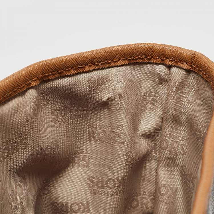 Pre Owned MICHAEL Michael Brown Signature Coated Canvas Jet Set Travel Tote