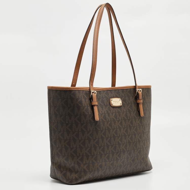 Pre Owned MICHAEL Michael Brown Signature Coated Canvas Jet Set Travel Tote